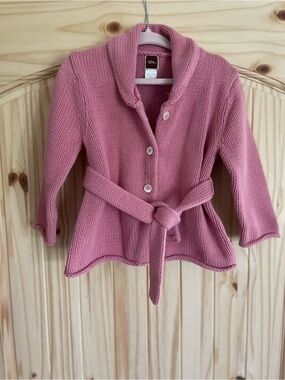 Tea Collection Pink Knit Belted Cardigan